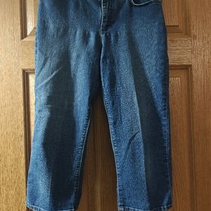 Women's Mid Rise Capri Riders By Lee Blue Jeans Size Approx 16 Measured In Pics